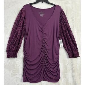 NWT Torrid Lace Ruche Top 2 2X Fairy Witchy Purple Whimsigoth Grunge
